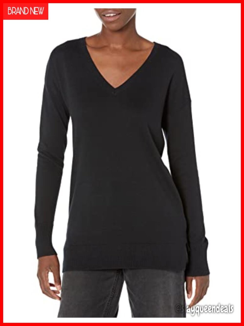 Women's V-Neck Tunic Sweater Lightweight Long Sleeve Pullover
